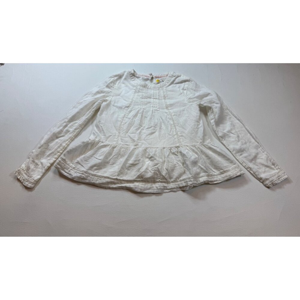 Mini Boden Long-Sleeve White Girls Cotton Top Ruffle Pintuck 9-10Y (bin Z219)